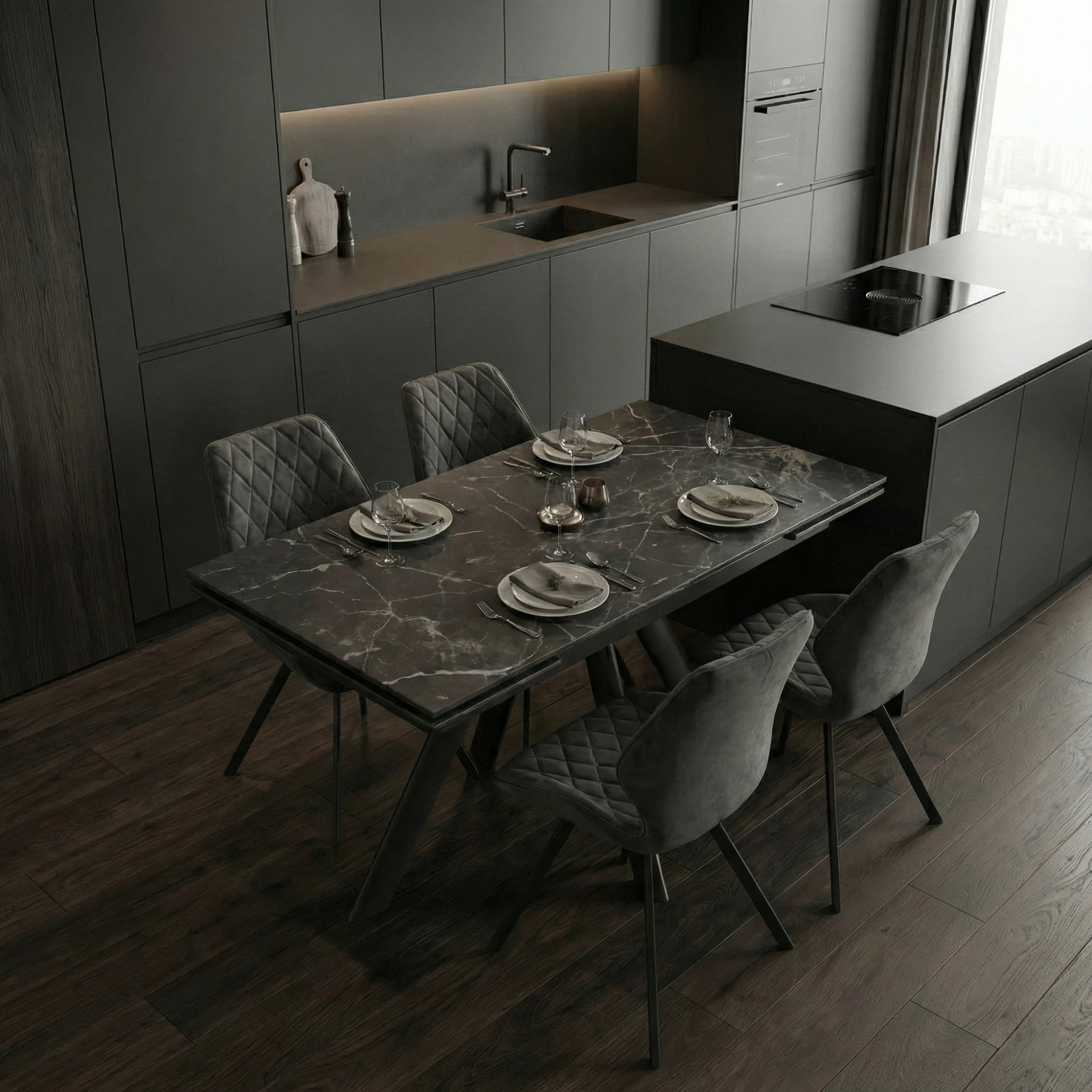 _0064_5. Стол JACK-110, раздвижной 110(25+25)х70, STONE BLACK ST CER_ЧЕРНЫЙ, (1 упак.) (2) (2)