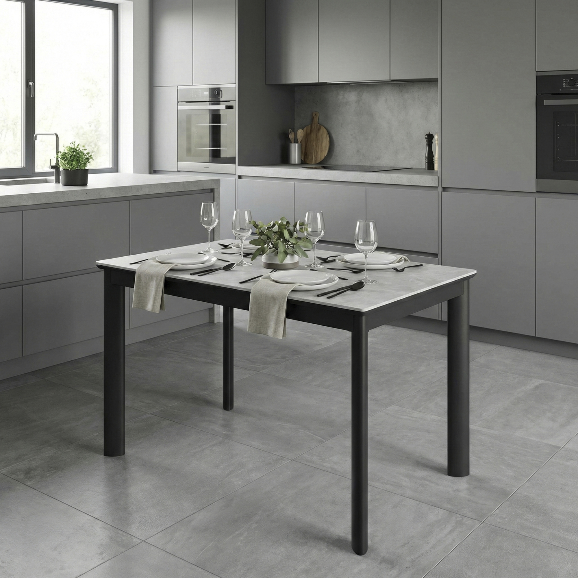 _0015_30. Стол MARK RADIAL-90, раздвижной 90(130)х64, CARMEN LIGHT ST CER_ЧЕРНЫЙ, (1 упак.)