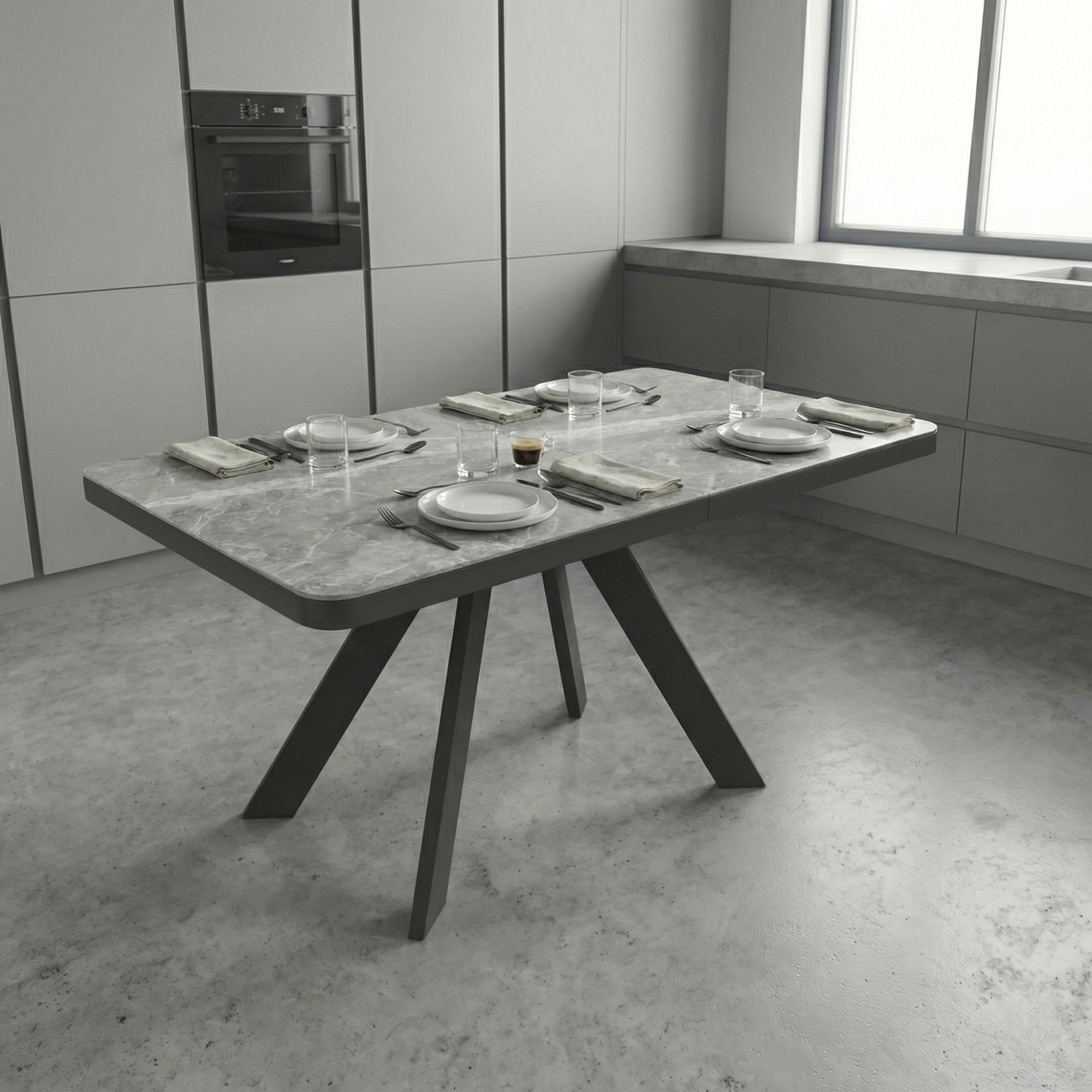 _0047_14. Стол BOBY RADIAL-120, раздвижной 120(160)х80, STONE GREY ST CER_ЧЕРНЫЙ, (2 упак.)