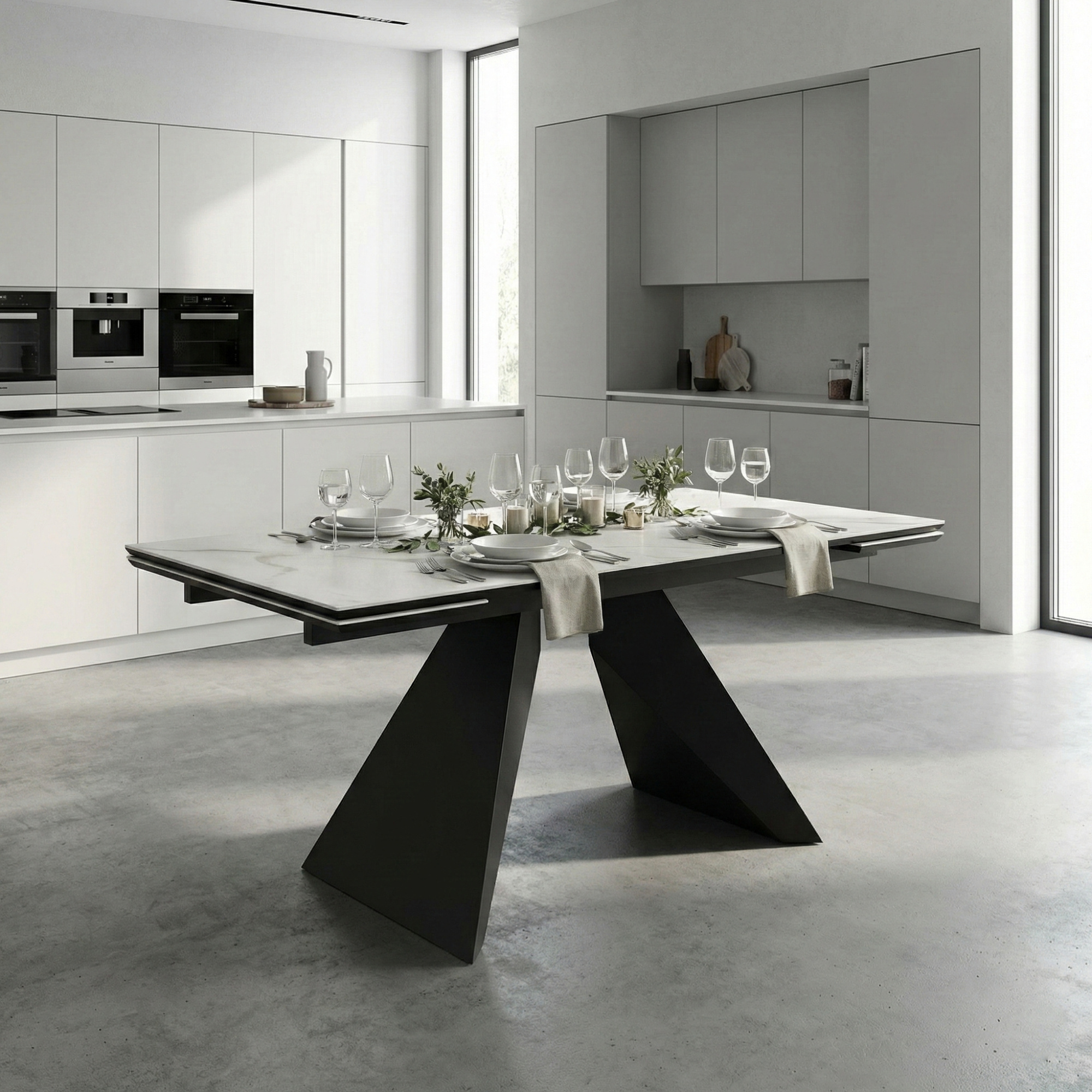 _0071_2. Стол DikLine SKB160 раздвижной, Керамика FNZ 9206037 (белая)_подстолье черное