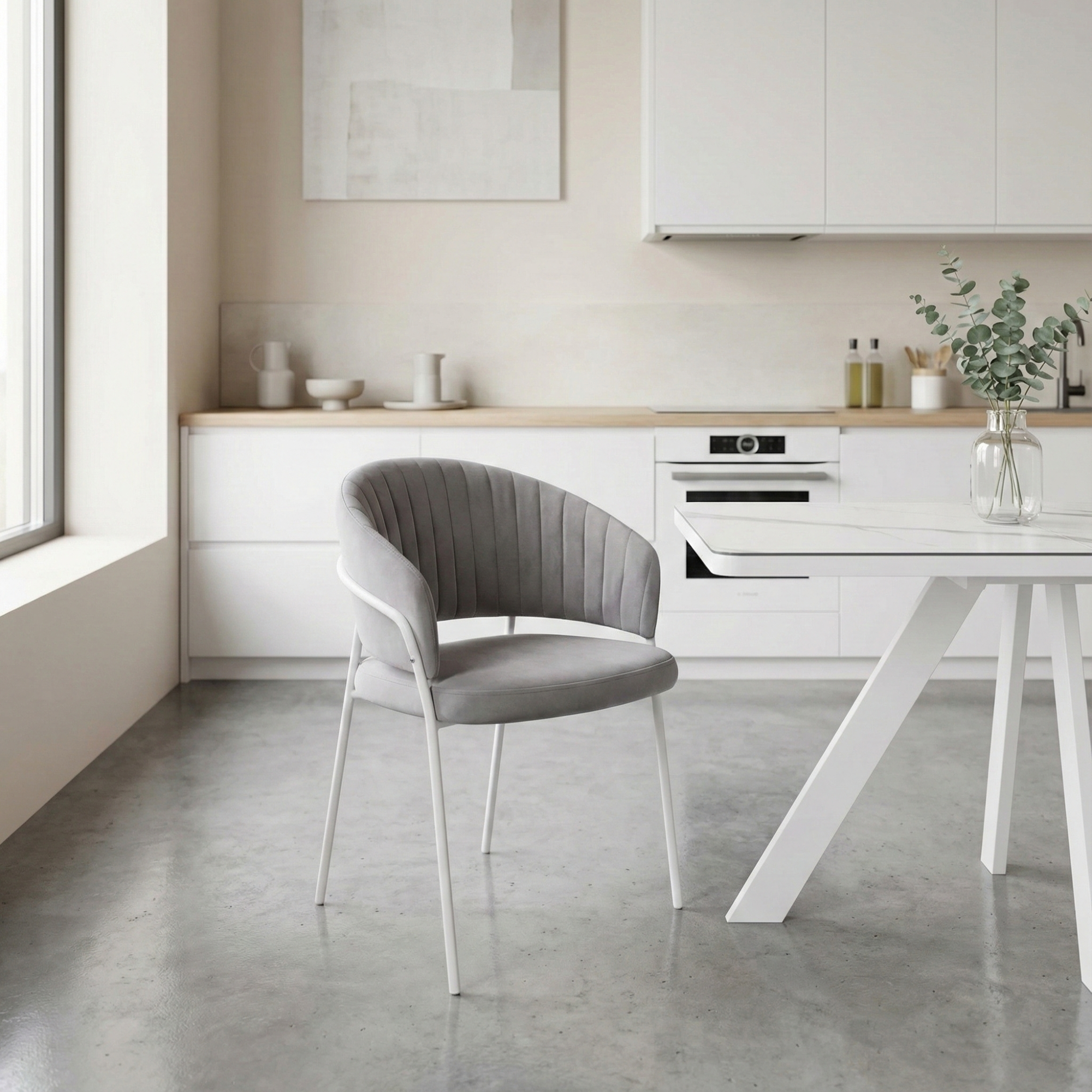 Стул JUST (Серый VELUTTO №52 Белый металл)