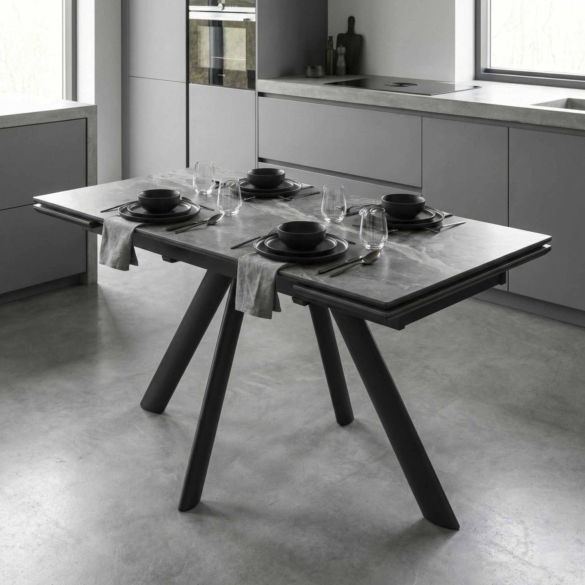 _0029_23. Стол JACK-140, раздвижной 140(30+30)х85, STONE GREY ST CER_ЧЕРНЫЙ, (1 упак.)