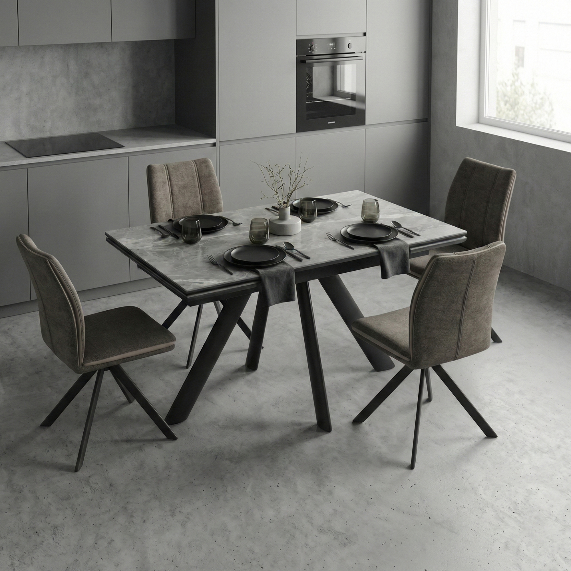 _0058_8. Стол JACK раздвижной 120(30+30)х80, STONE GREY ST CER_ЧЕРНЫЙ (2)