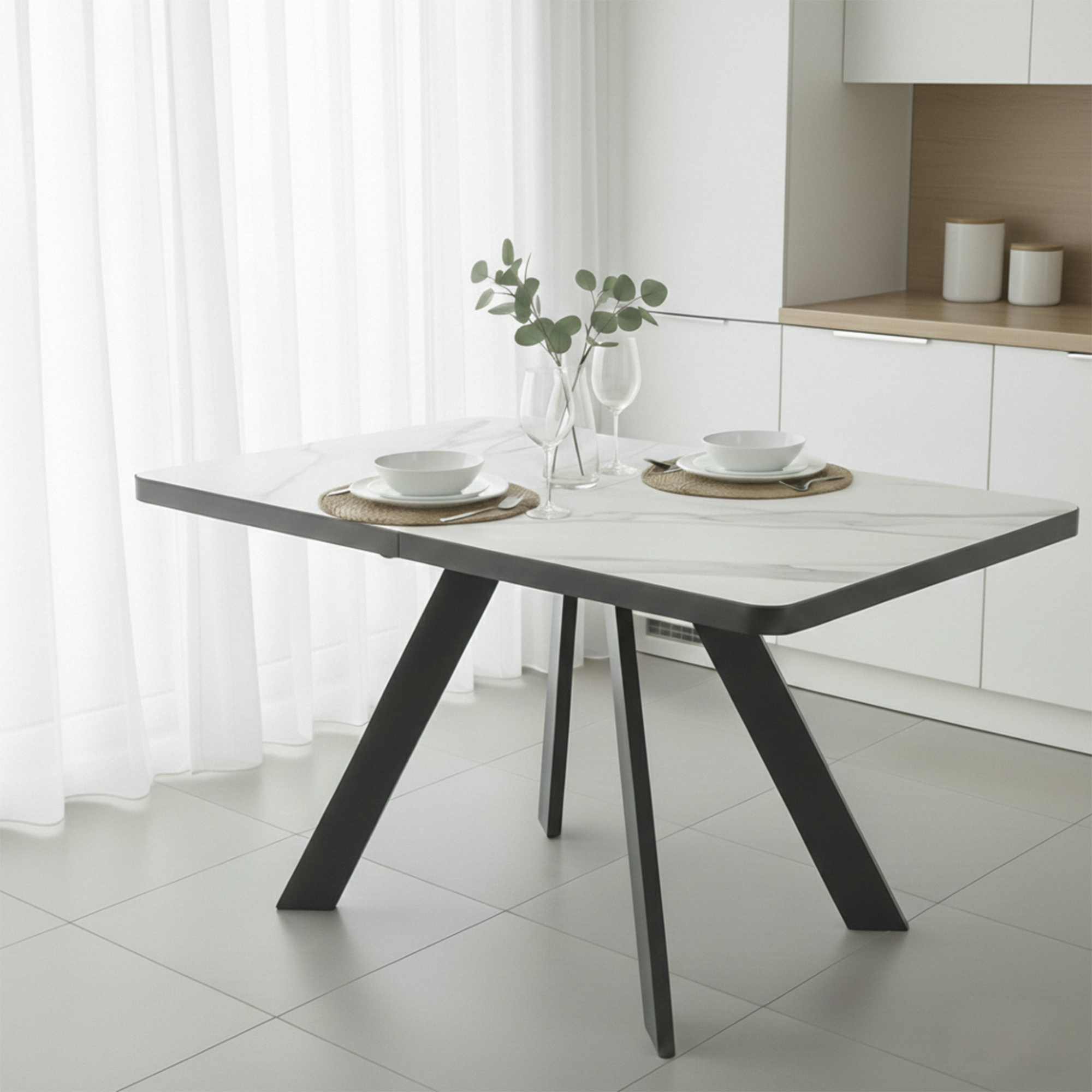 _0025_25. Стол BOBY RADIAL-120, раздвижной 120(160)х80, CALAKATTA GOLD ST CER_ЧЕРНЫЙ, (2 упак.)