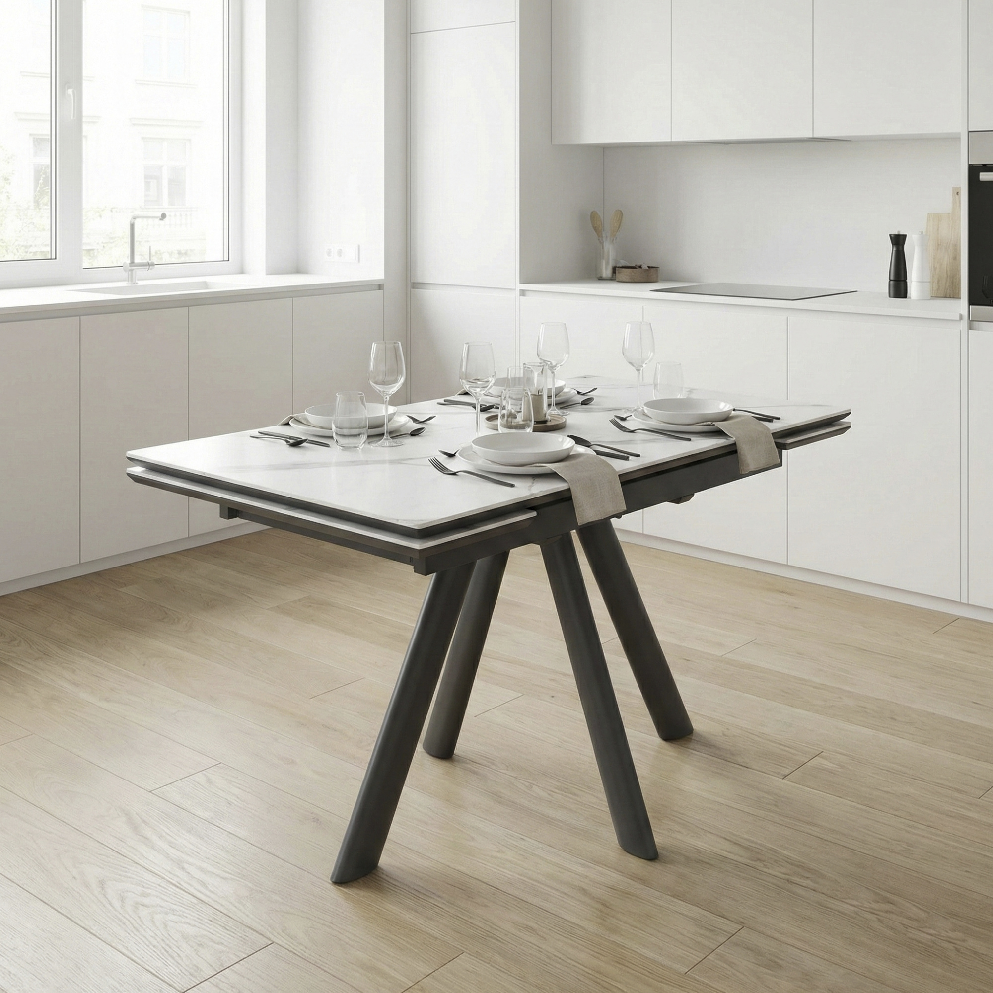 _0007_34. Стол JACK-110, раздвижной 110(25+25)х70, CALAKATTA ST CER_ЧЕРНЫЙ, (1 упак.)