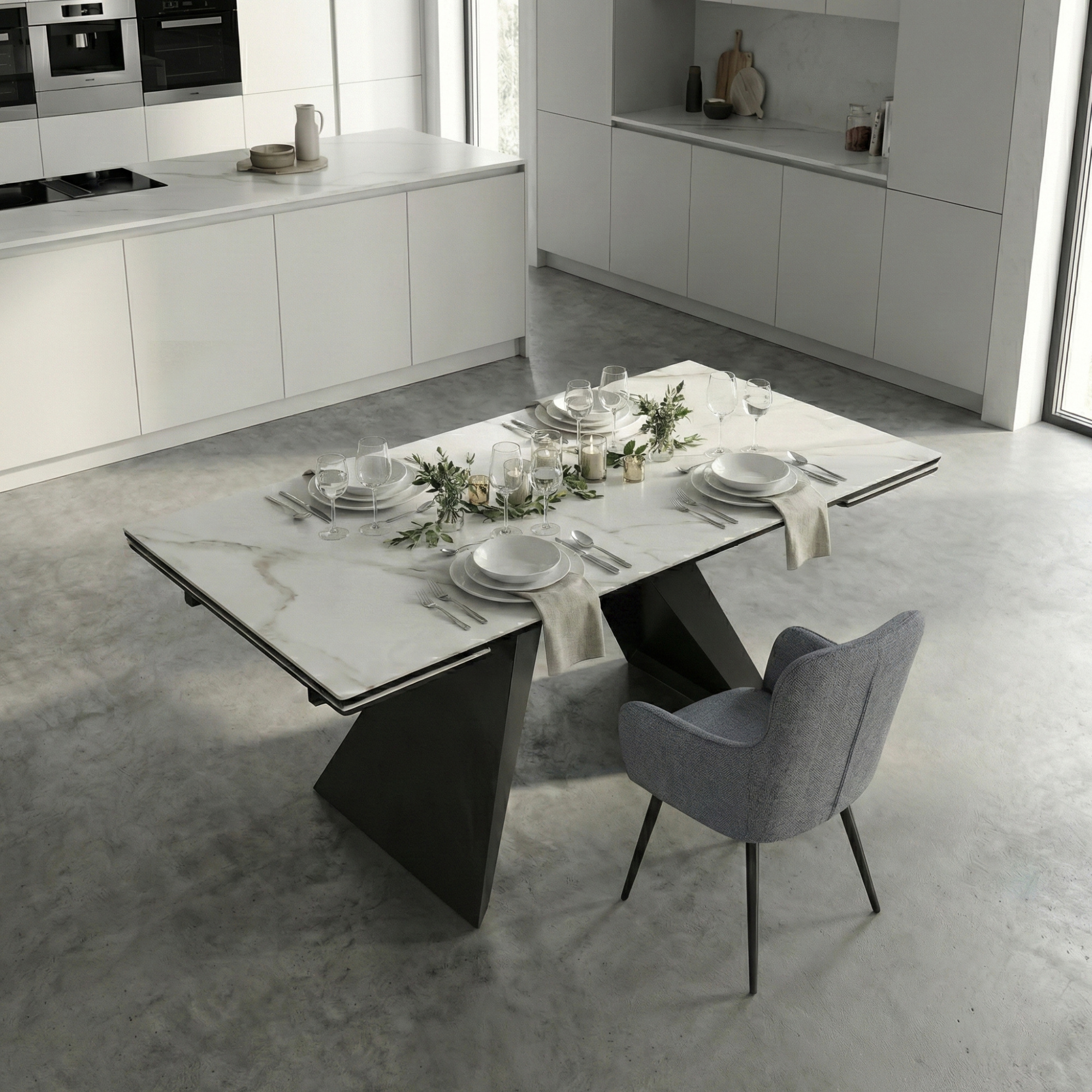 _0070_2. Стол DikLine SKB160 раздвижной, Керамика FNZ 9206037 (белая)_подстолье черное (2)