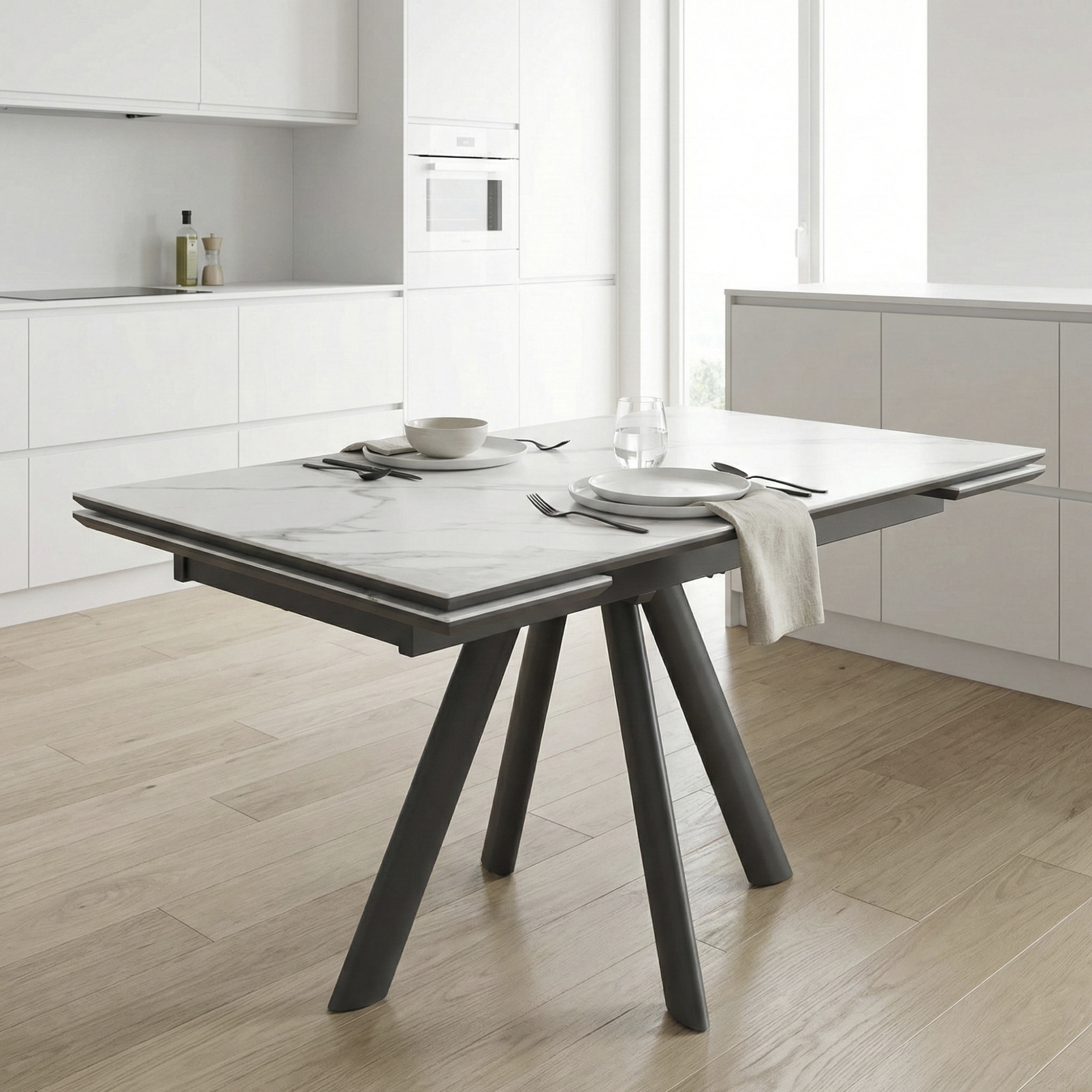 _0049_13. Стол JACK-140, раздвижной 140(30+30)х85, CALAKATTA ST CER_ЧЕРНЫЙ, (1 упак.)