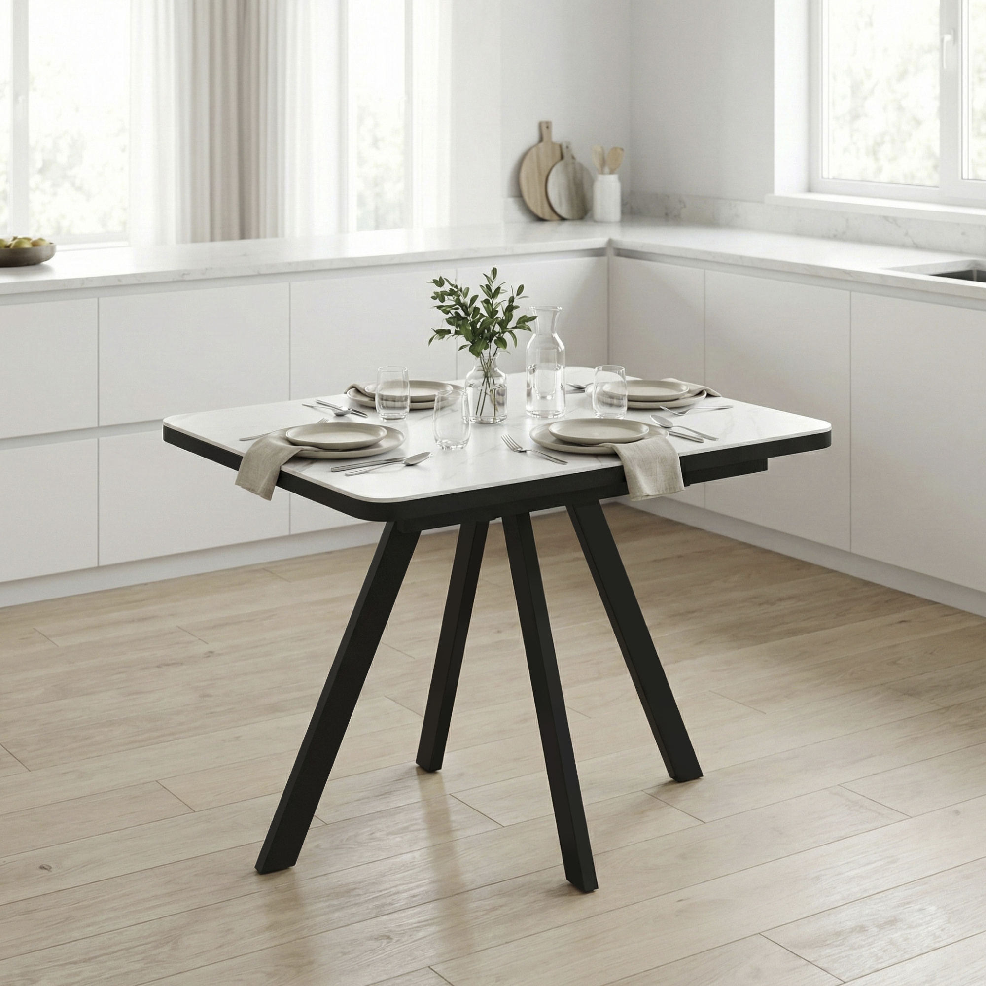 _0017_29. Стол TOMMY RADIAL-100, раздвижной 100(132)х70, CALAKATTA ST CER_ЧЕРНЫЙ, (1 упак.)