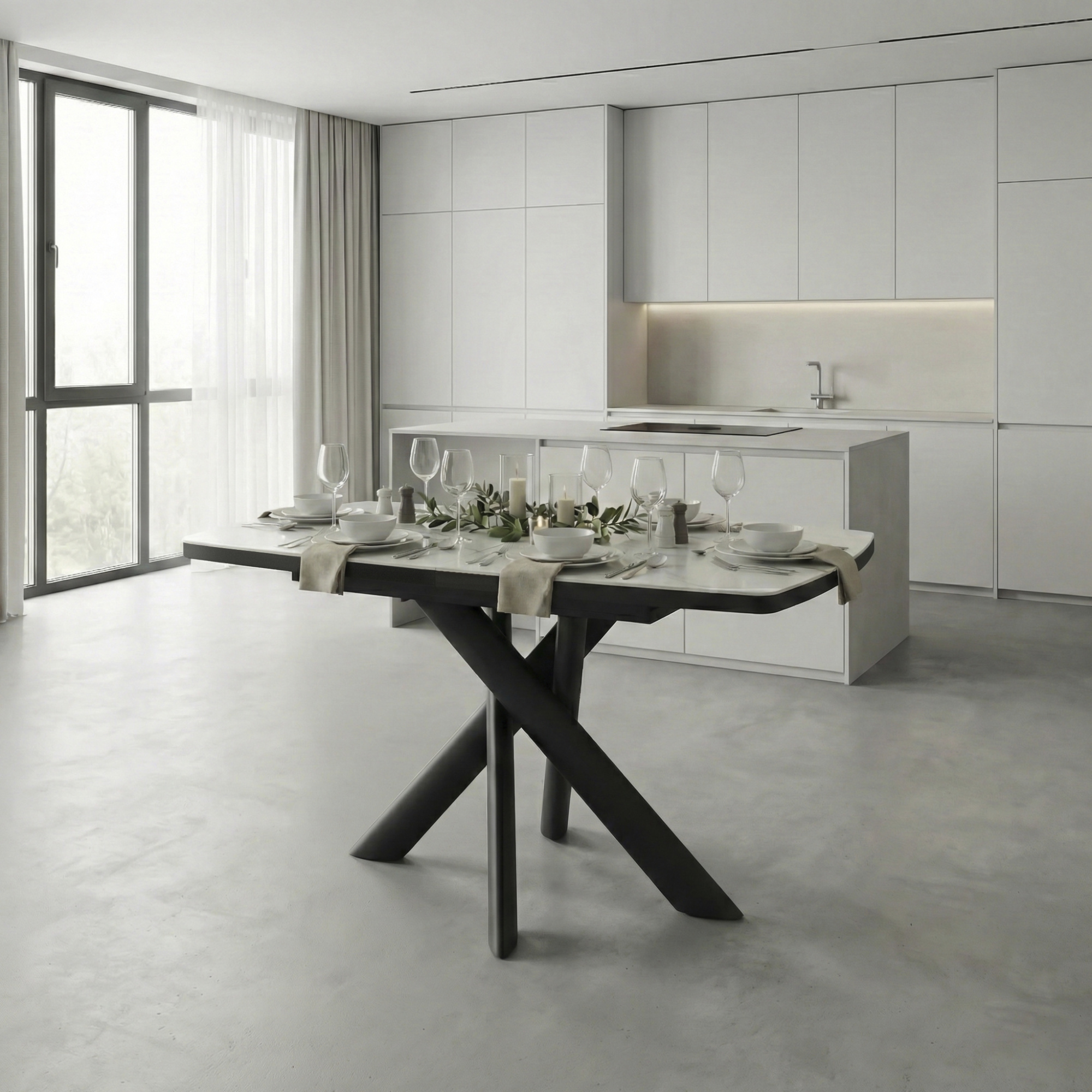 _0067_4. Стол LEONEL раздвижной 110(145)х80, CALAKATTA ST CER_ЧЕРНЫЙ