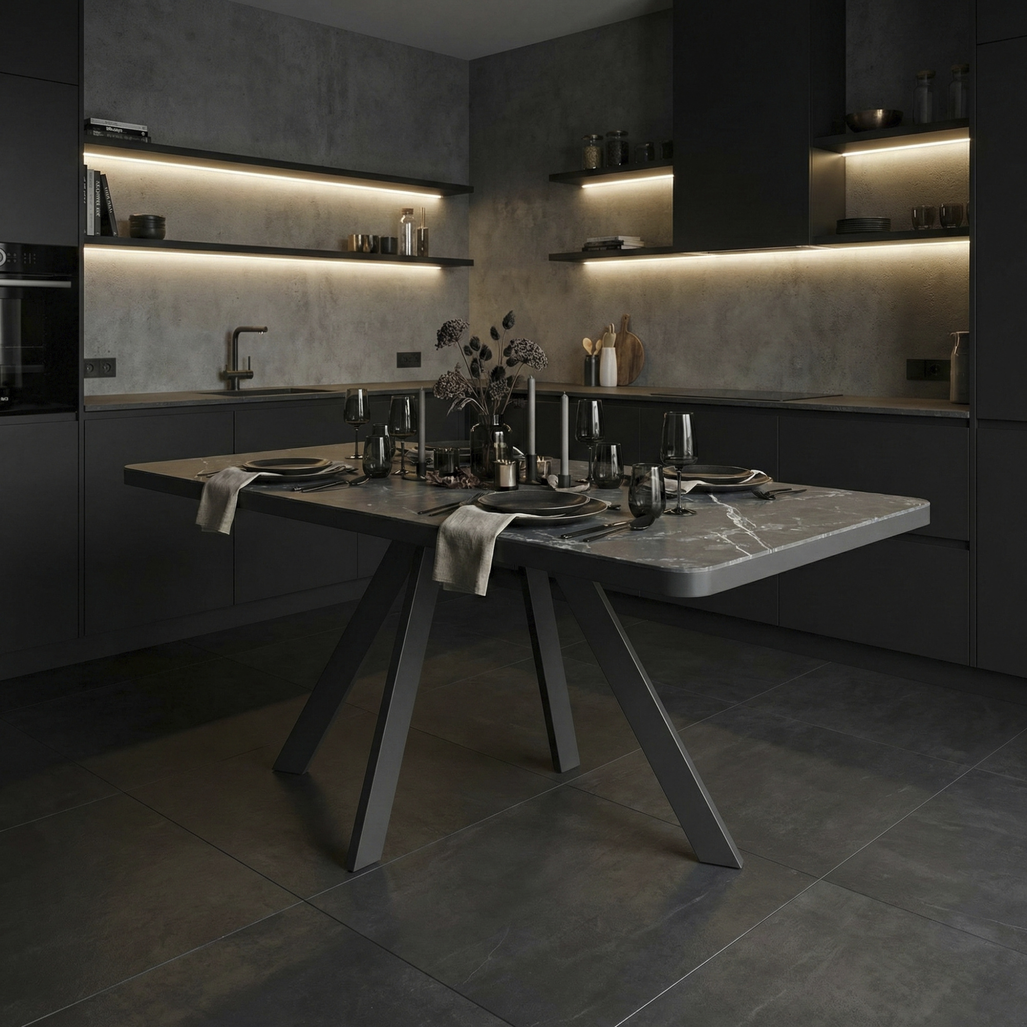 _0027_24. Стол BOBY RADIAL-120, раздвижной 120(160)х80, STONE BLACK ST CER_ЧЕРНЫЙ, (2 упак.)