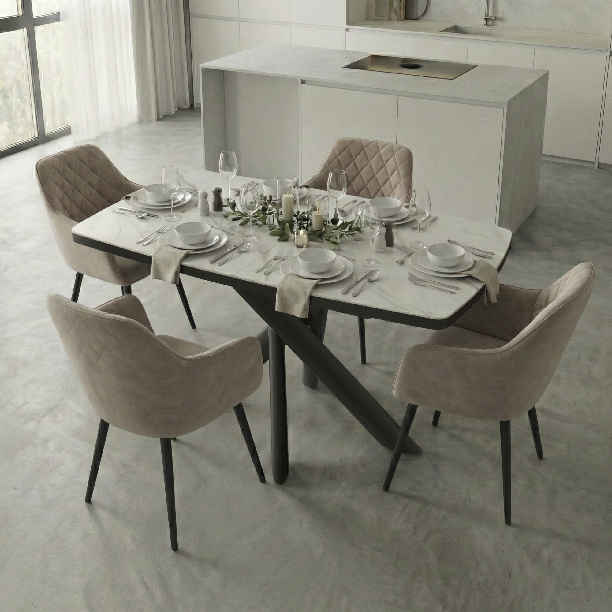 _0030_22. Стол LEONEL-130, раздвижной 130(165)х85, CALAKATTA ST CER_ЧЕРНЫЙ, (1 упак.) (2)