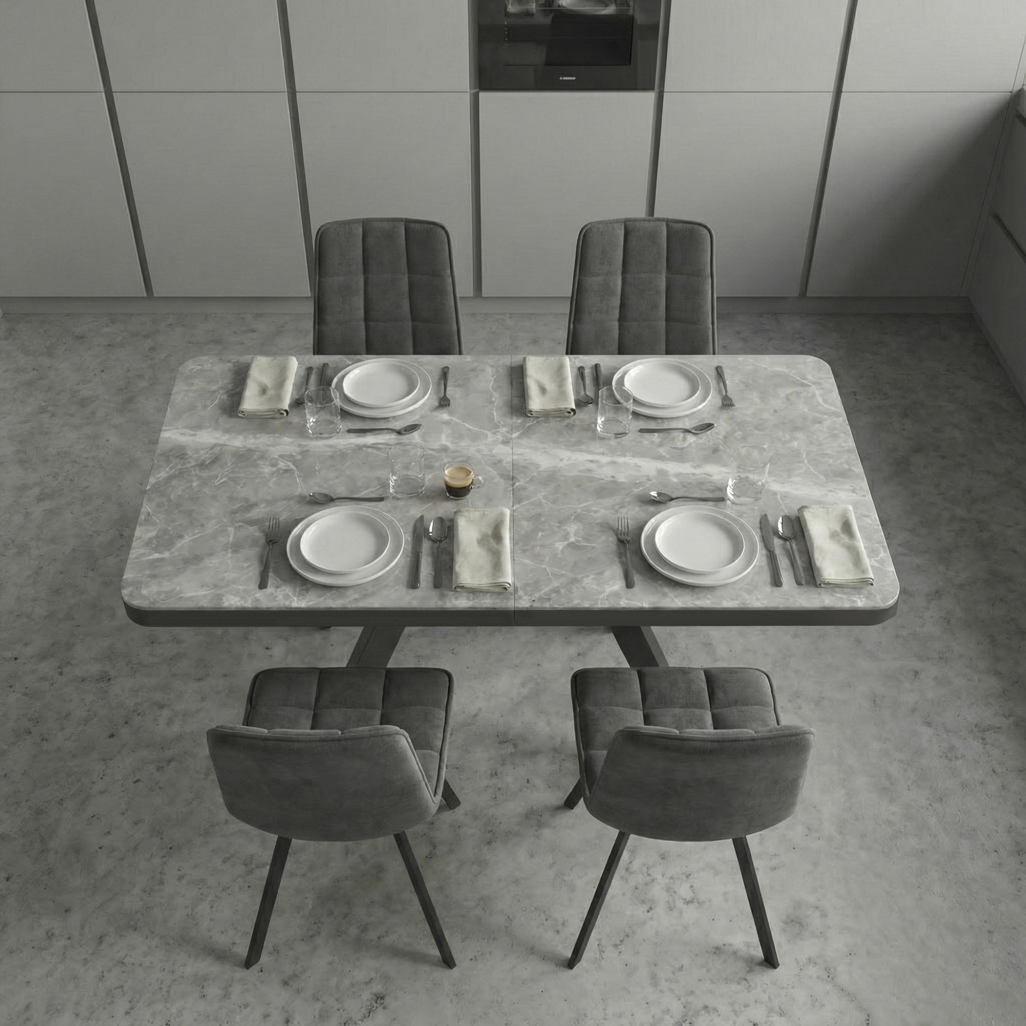 _0046_14. Стол BOBY RADIAL-120, раздвижной 120(160)х80, STONE GREY ST CER_ЧЕРНЫЙ, (2 упак.) (2)