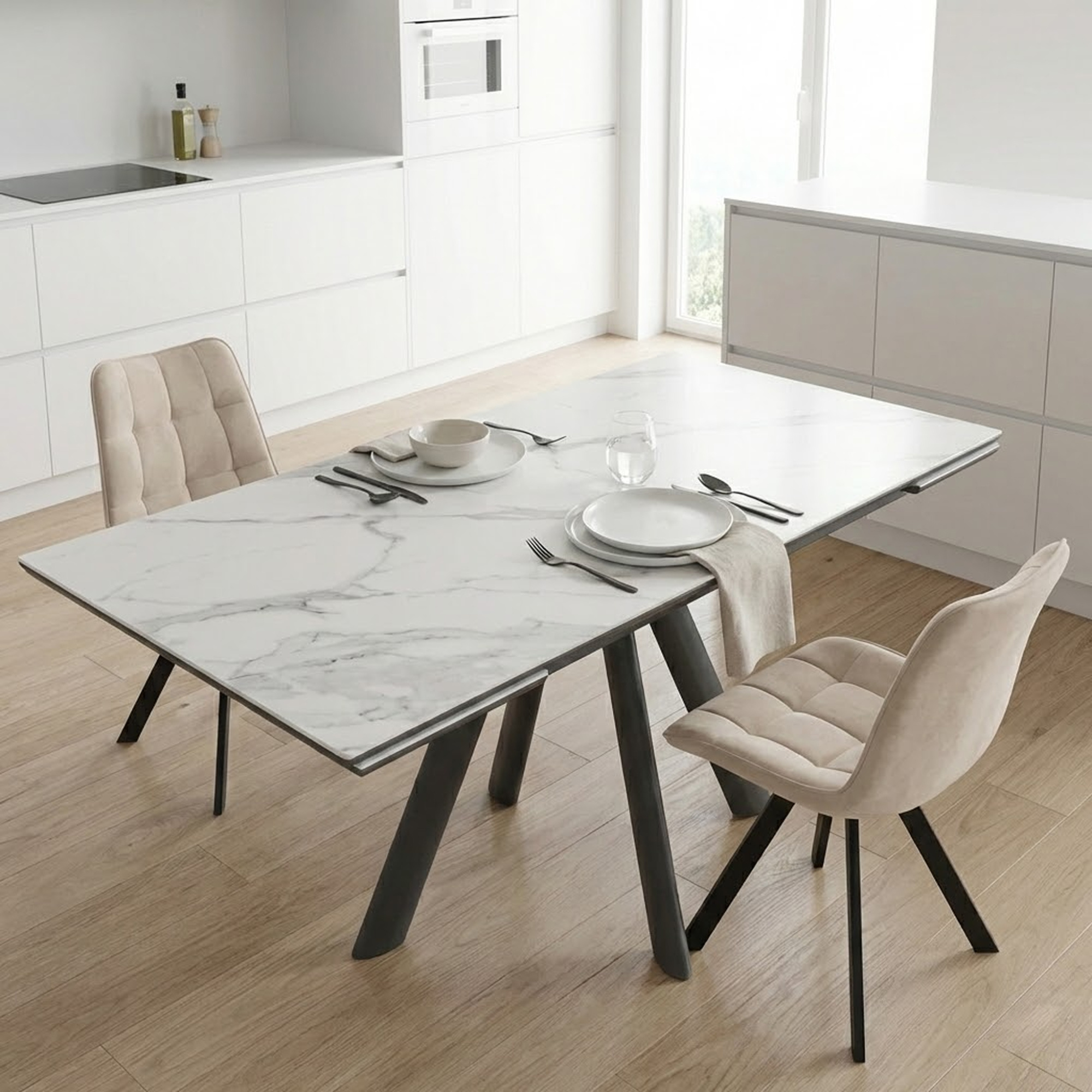 _0048_13. Стол JACK-140, раздвижной 140(30+30)х85, CALAKATTA ST CER_ЧЕРНЫЙ, (1 упак.) (2)