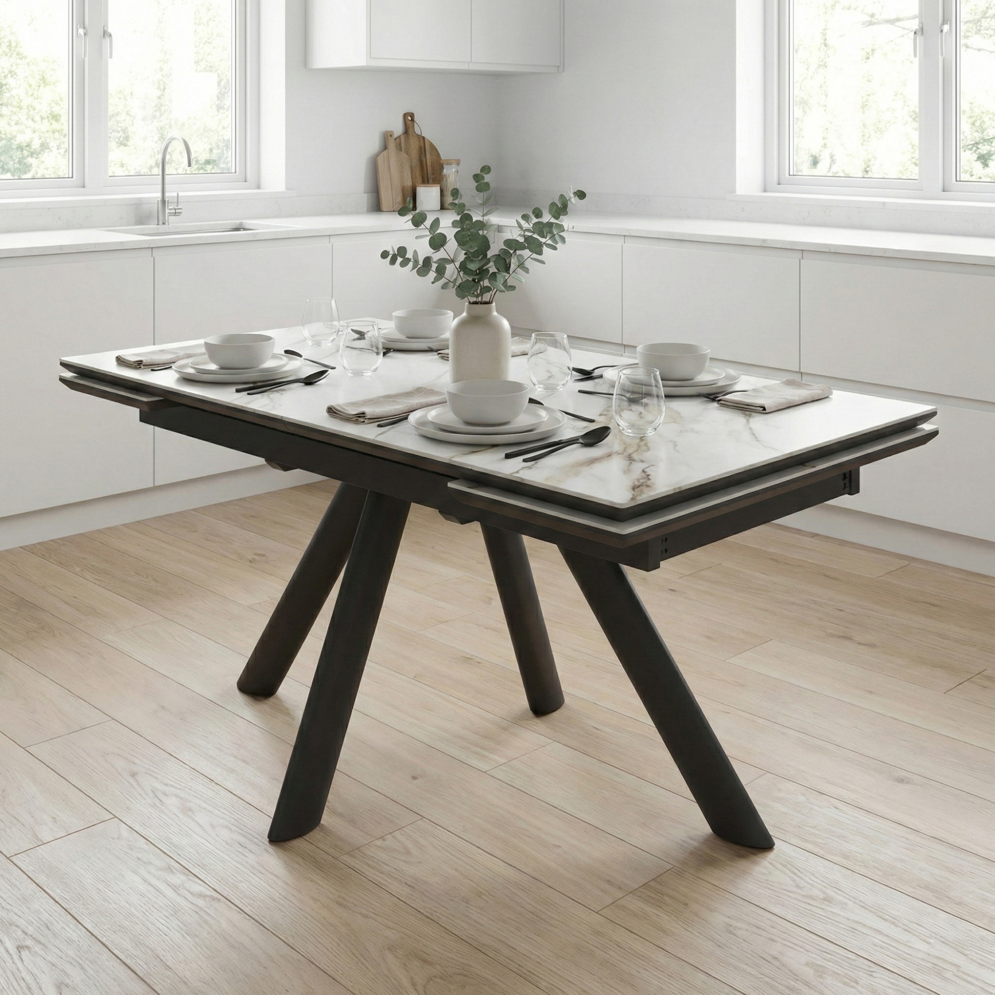 _0061_7. Стол JACK-140, раздвижной 140(30+30)х85, CALAKATTA GOLD ST CER_ЧЕРНЫЙ, (1 упак.)