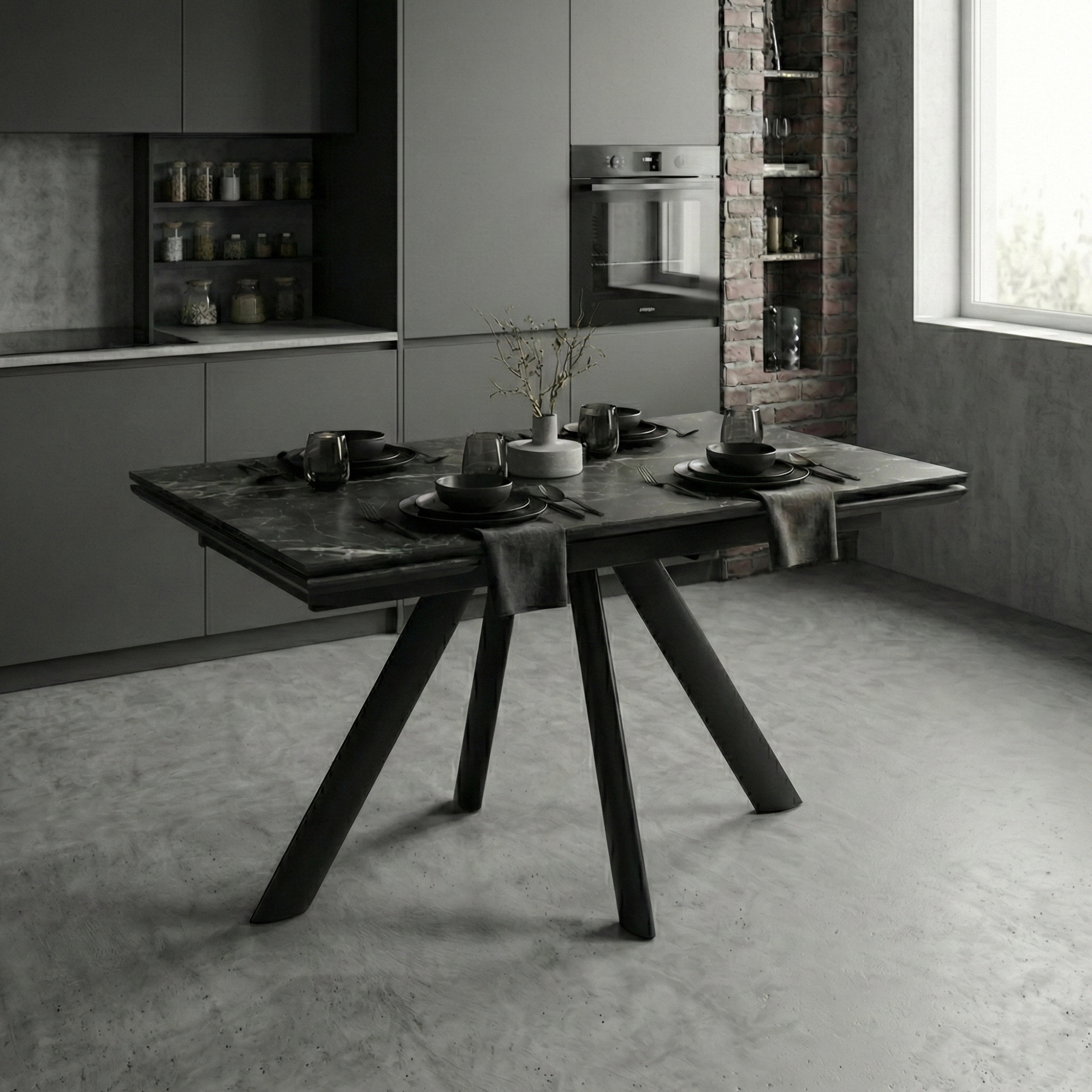 _0063_6. Стол JACK-140, раздвижной 140(30+30)х85, STONE BLACK ST CER_ЧЕРНЫЙ, (1 упак.) (1)