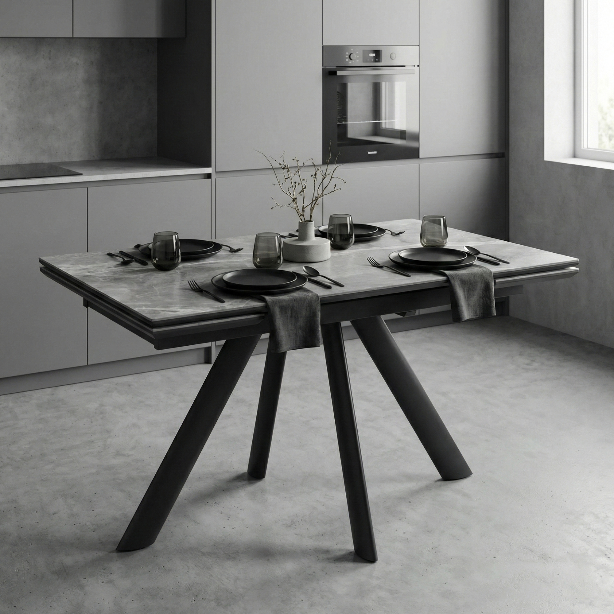 _0059_8. Стол JACK раздвижной 120(30+30)х80, STONE GREY ST CER_ЧЕРНЫЙ